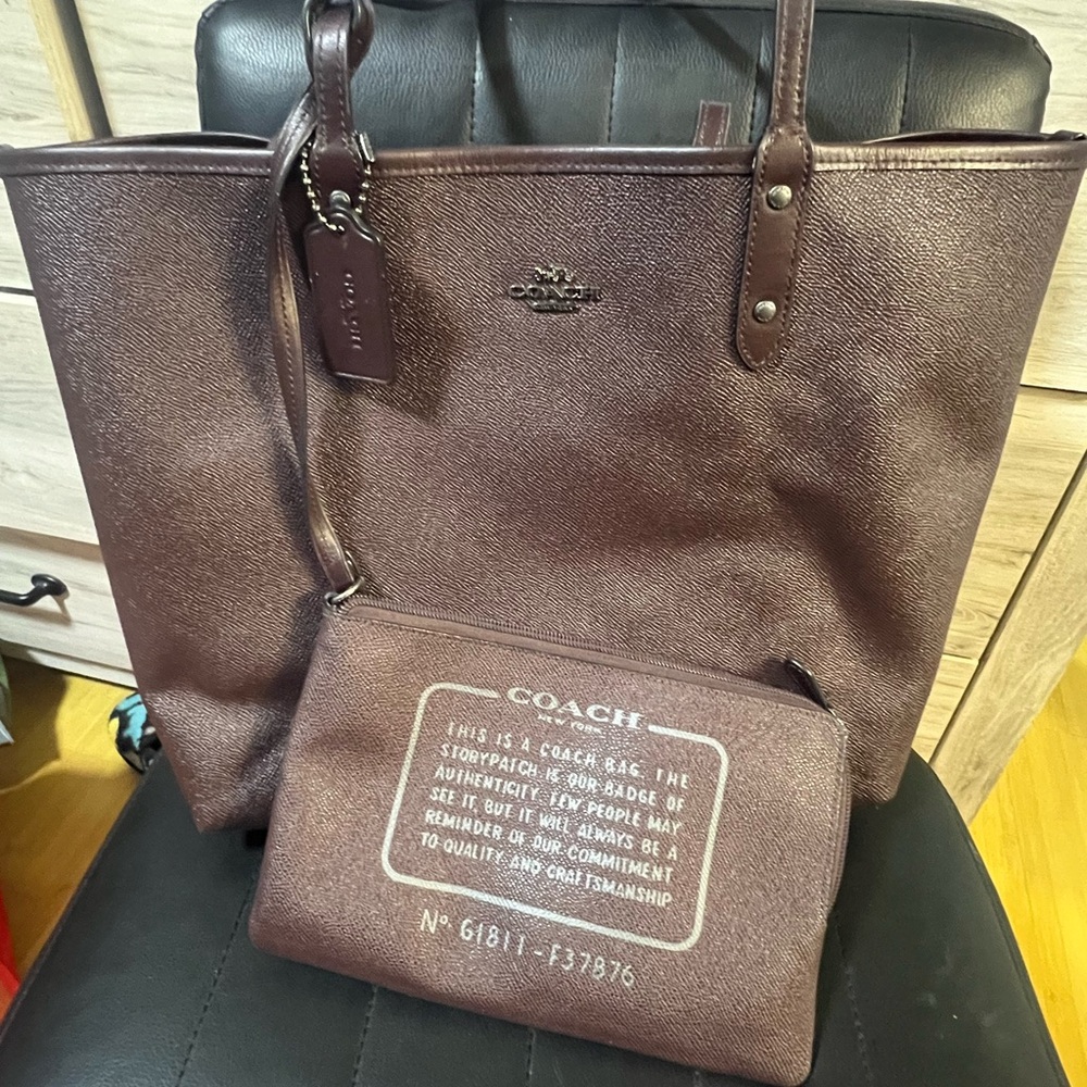 Coach Dark Brown Tote and Pouch Set